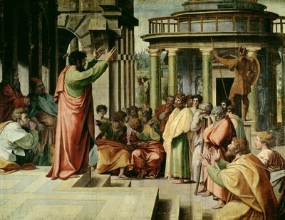 St. Paul predigt in Athen (Kartone für die Sixtinische Kapelle) (vor der Restaurierung) von Raffaello Sanzio Raphael